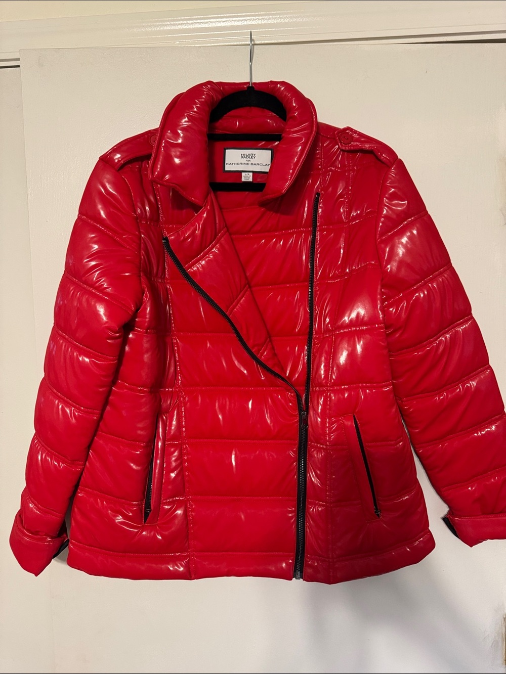 Hilary Radley Shiny Red Quilted Asymmetric Puffer Jacket